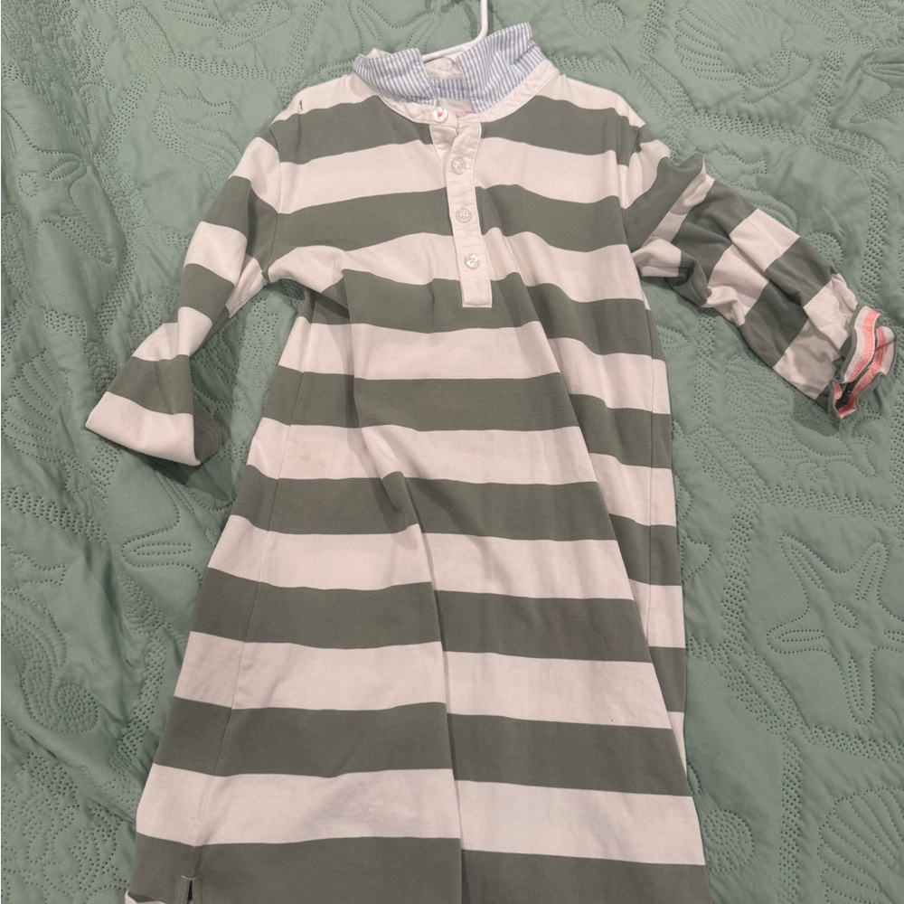Vineyard vines Striped Henley Dress in Sage Green and White